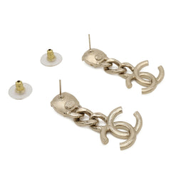 CHANEL Coco Mark Chain Swing Earrings GP Crystal Rhinestone Gold C23C — Like New