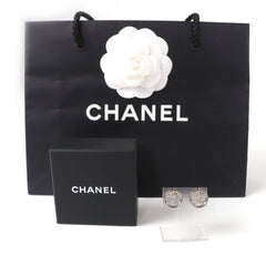 CHANEL AB9068 A22A Metal Coco Mark Rhinestone Circle Earrings, Silver, with Box, Made in France, Women's — Like New