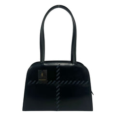 YVES SAINT LAURENT Logo Stitch Leather Handbag Semi-Shoulder Bag Black 17395 — Like New