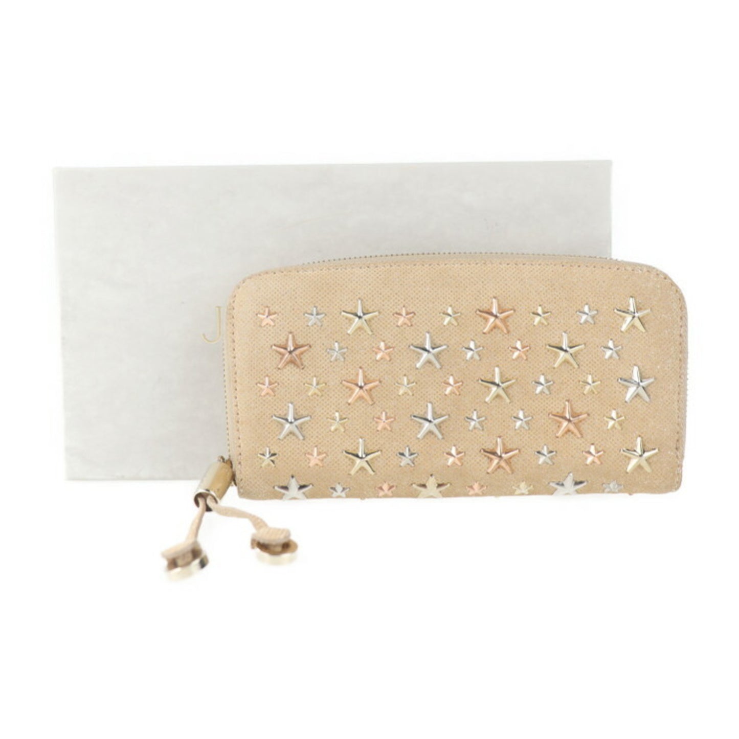 JIMMY CHOO Jimmy Choo FILIPA Philippa round fastener long wallet MXU161 canvas NUDE ROSE GOLDMETALLIC MIX star studs