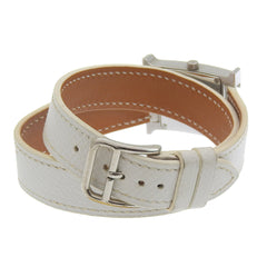 Hermès H Watch Double Tour HH1.210, stainless steel and smooth leather, made in France, 2012, silver P quartz movement, analog display, white dial, Heure watch for women — Good
