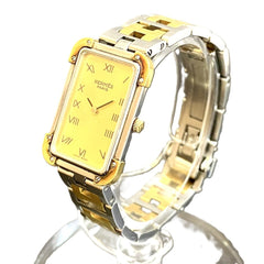 Hermes Croisière watch, total weight 37.7g, stainless steel, quartz movement, gold dial, CR1.240 battery — Good