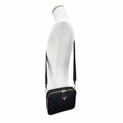 PRADA 2VH069 Brick Triangle Logo Jacquard Leather Shoulder Bag, Black with Gold Hardware, Made in Italy, Men's, Dust Bag — New - Store Return