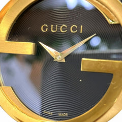 Gucci Interlocking Watch, Total Weight 41.2g, Stainless Steel, Genuine Leather Strap, Quartz Movement, Black Dial, 133.3 — Good