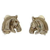 HERMES Cheval Horse Earrings, Silver Color, Women's — Like New