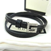 GUCCI bracelet, G, black patent leather, women's, rhinestone, double strand — Like New