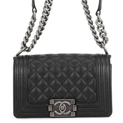Chanel Chain Shoulder Bag Matelassé Coco Mark Boy Small Caviar Skin A67085 CHANEL Black Handbag Women's — Like New