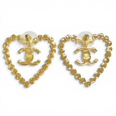 CHANEL L23C AB9926 Coco Mark Heart Crystal Rhinestone Earrings (Pair) Gold, Made in Italy, Women's, with Box — Like New