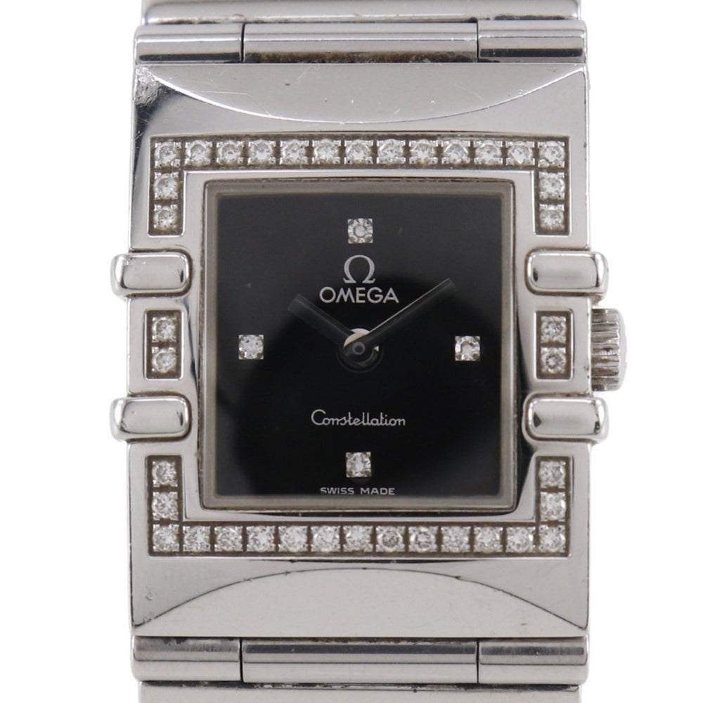 OMEGA Constellation Carree Watch, cal. 1376 1528.46, stainless steel with diamonds, 1998, quartz movement, analog display, black dial, women's — Good