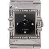OMEGA Constellation Carree Watch, cal. 1376 1528.46, stainless steel with diamonds, 1998, quartz movement, analog display, black dial, women's — Good