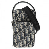 Christian Dior Men's Oblique Rider Micro Pouch Shoulder Bag, Mini Crossbody Canvas Leather, Navy, Silver Hardware — Like New