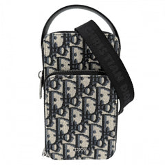 Christian Dior Men's Oblique Rider Micro Pouch Shoulder Bag, Mini Crossbody Canvas Leather, Navy, Silver Hardware — Like New