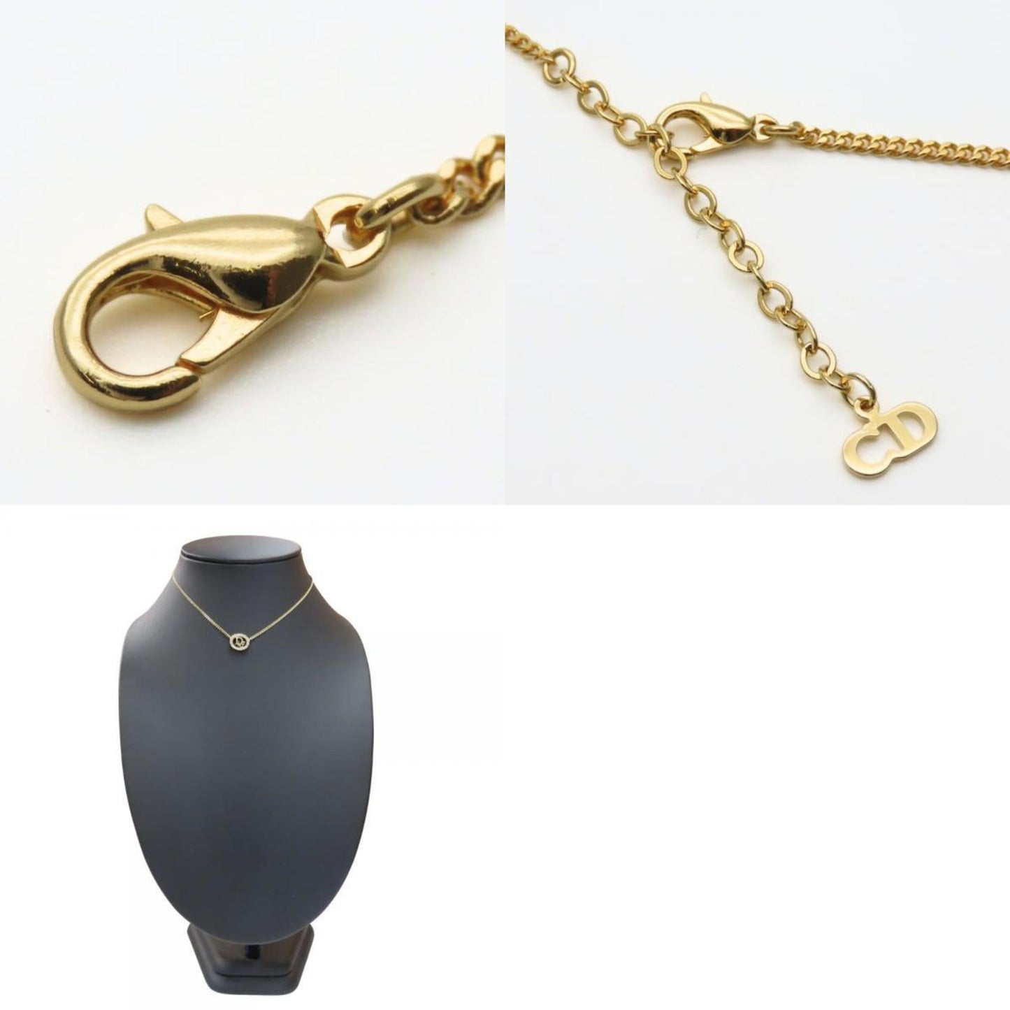 Christian Dior Necklace, Metal, Rhinestone, Gold Plated, GP, Women's,