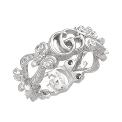 Gucci Flora #8 Ring with Diamonds, 18K White Gold (750) — Like New