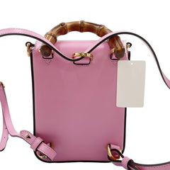 GUCCI Bamboo Line Handbag 702106 Pink Calfskin Women's 3-Way — Like New