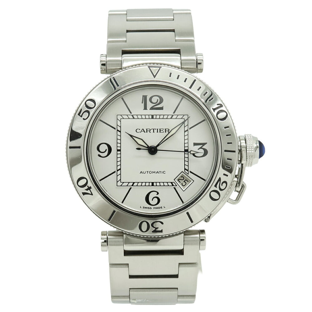 Cartier Pasha Seatimer, silver dial, automatic transmission, men's watch, W31080M7 — Very Good