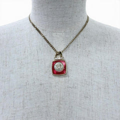 CHANEL A22C Coco Mark Rhinestone Perfume Motif Pendant Necklace, Gold and Pink, Made in France, Women's — Like New