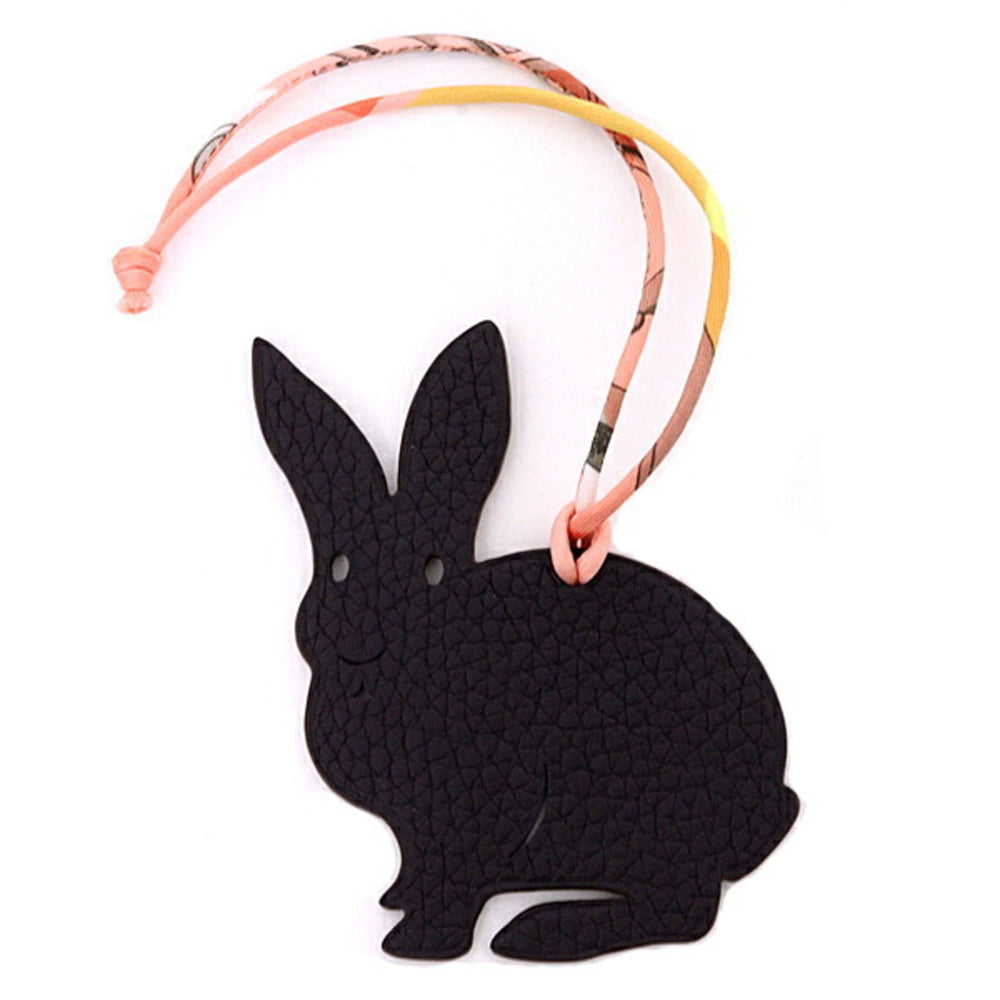Hermes Petit H charm, rabbit design, Togo leather, Chevre Mysore, purple and black — Like New
