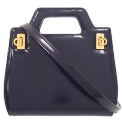 Unused Salvatore Ferragamo Wanda Mini 2WAY Gancini 213485 Calf Leather Blue Handbag 1389Salvatore — Like New