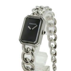 CHANEL Premiere Double Chain Black Dial Stainless Steel Women's Quartz Watch H4199 — Like New