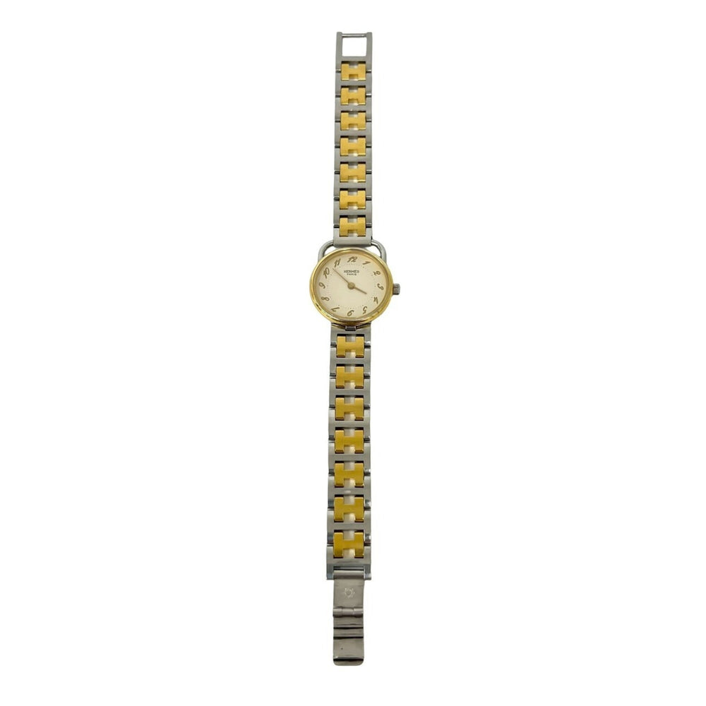 HERMES Arceau H Logo Belt Stainless Steel GP Quartz Wristwatch Silver Gold 34591 — Good