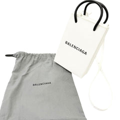 BALENCIAGA 593826 Logo Leather Shopping Phone Holder Shoulder Bag White Men's with Dust — Like New
