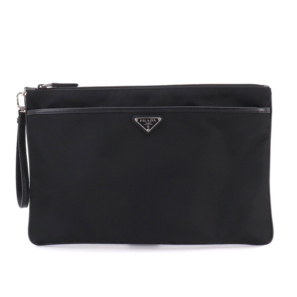 Prada Clutch Handbag, Nylon & Saffiano Leather, Black, 2VN012 — Like New