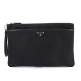 Prada Clutch Handbag, Nylon & Saffiano Leather, Black, 2VN012 — Like New