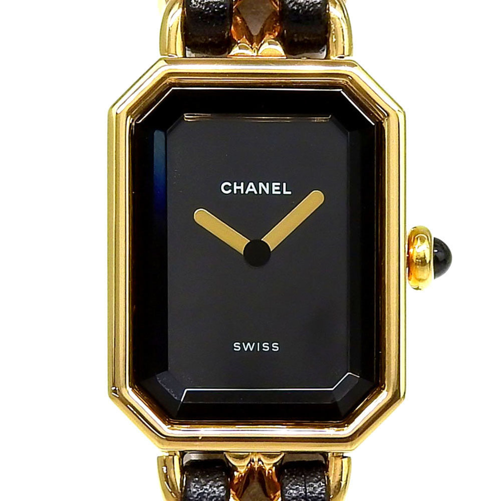 Chanel CHANEL Première Large Size H0001 Black Dial GP/Leather Quartz Women's Watch Approx. 26mm (height) x 20mm (width) — Like New