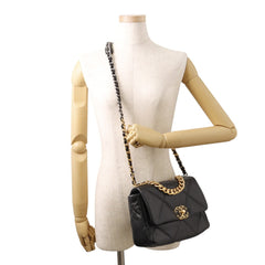 Chanel Chain Shoulder Bag CHANEL19 Matelassé Coco Mark Shiny Lambskin AS1160 CHANEL Black 19 Handbag Women's — Like New