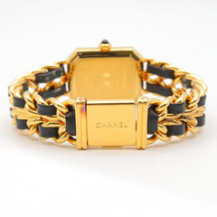 CHANEL Premiere M Watch, Gold-Plated, with Leather Strap, Black, Women's, H0001 — Very Good