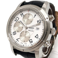 HERMES CP1.910 Clipper Chrono Automatic Chronograph Date Wristwatch Watch SS Men's Silver — Good