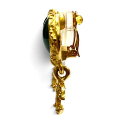 CHANEL Vintage 96A Gripoix Coco Mark Swing Earrings, Green with Gold Hardware, Made in France, Women's — Like New