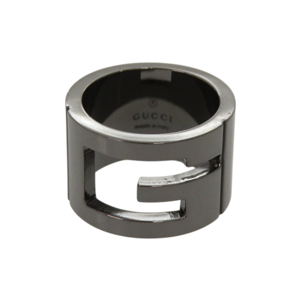 Like new Gucci Branded G Logo Cutout Silver 925 Gunmetal Ring 0740 — Like New
