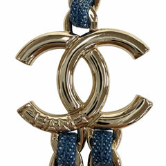 CHANEL B25P ABF163 Coco Mark Double Chain Necklace, Blue with Gold Hardware, Made in Italy, Women's — Like New