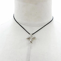 HERMES Lima PM AG925 Fabric Necklace, Silver/Black, Total Weight 12.8g, Men's/Women's Accessory — Like New