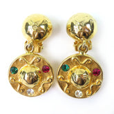 CELINE Vintage Starball Multicolor Stone Swing Earrings, Gold, Made in Italy, Women's — Like New
