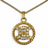 CELINE Vintage Triomphe Blazon Rhinestone Necklace, Gold Color, Made in Italy, Women's Accessory — Like New