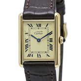 CARTIER Must Tank LM Vermeil W1002753 Men's Watch, Sterling Silver 925 x Leather Strap, 40572 — Good