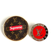 LOUIS VUITTON x Supreme Collaboration Monogram Box Logo Brooch Set (2 pieces) - Canvas Brown Red — Like New