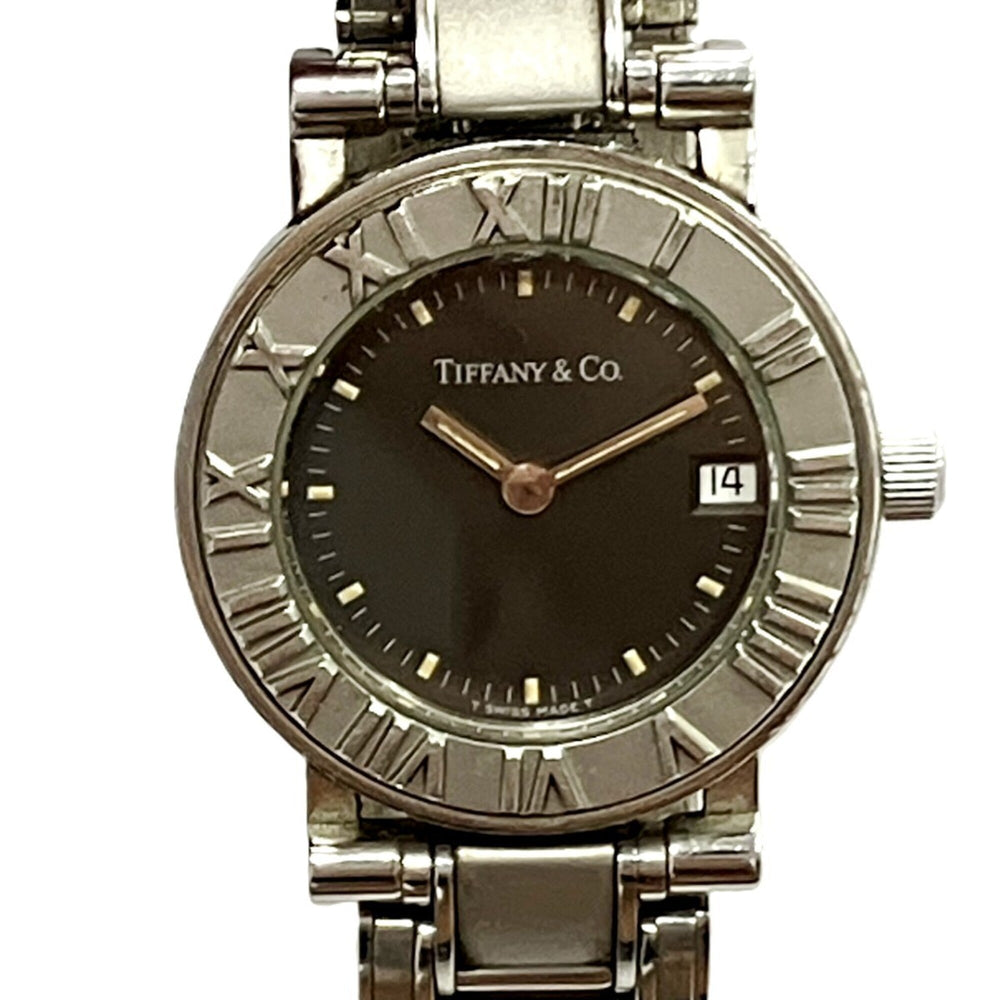 Tiffany & Co. Atlas watch, total weight 51.2g, stainless steel, quartz movement, black dial — Good
