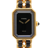 Chanel CHANEL Première M Wristwatch, Gold Plated (GP), Leather Strap, Women's, Black, H0001 — Very Good