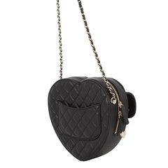 Chanel Chain Shoulder Bag Matelassé Coco Mark Heart Lambskin AS5764 CHANEL Black Handbag Women's — Like New