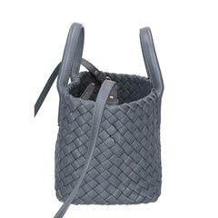 BOTTEGA VENETA 709464 Intrecciato Mini Cabas 2-Way Handbag, Gray with Gold Hardware, Women's — Like New