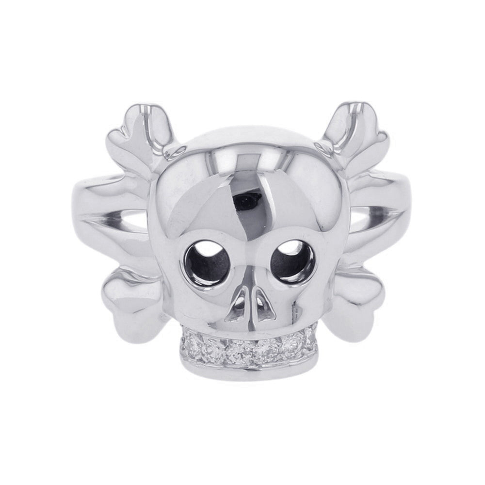 Christian Dior ring, Tete de Mort skull diamond, 18K white gold, ring size 55 — Like New