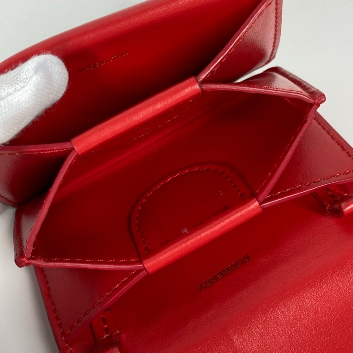 BURBERRY TB Compact Wallet, Bifold Leather Women's, Red