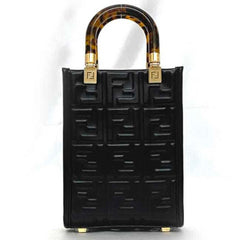 Fendi 2-way bag Sunshine f-21250 Black Tortoiseshell 8BS051 Leather FENDI FF Embossed Women's Compact — Like New