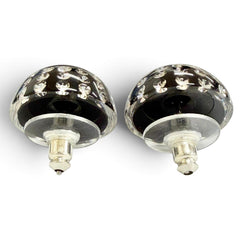 CHANEL D26A Coco Mark Crystal Rhinestone Monotone Stud Earrings, Black, Made in France, Women's, with Box. (Pair) — Like New
