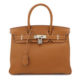 Hermes Birkin 30 Taurillon Clemence Gold Handbag □N Stamp Silver Hardware — New - Store Return