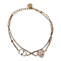 Christian Dior Dior Clair D Lune Double Strand Bracelet for Women, Heart Design, Adjustable, Rhinestone, Pink Gold, Approx. 4.0g — Like New